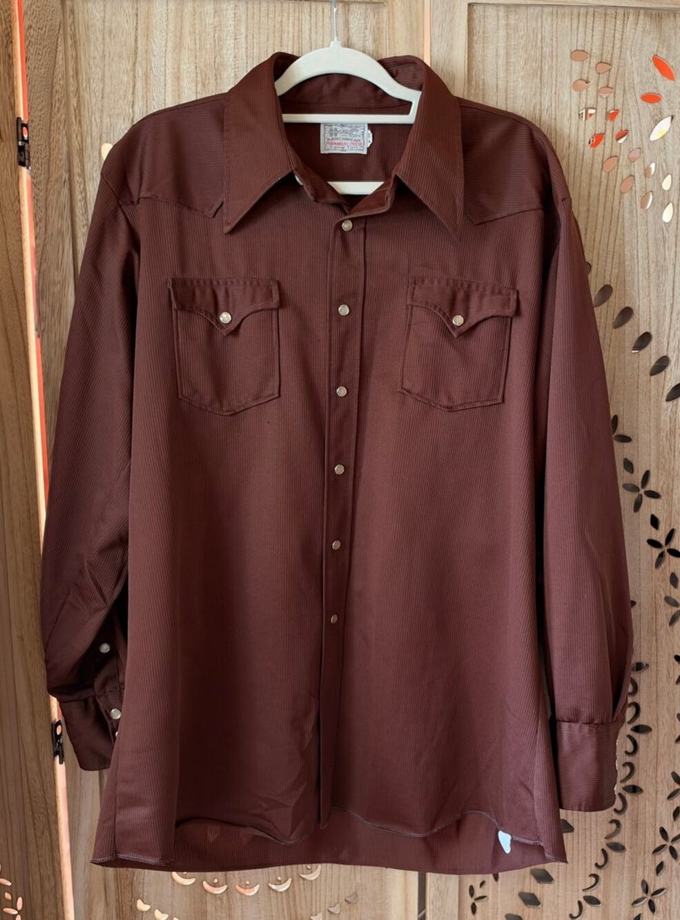 VINTAGE H BAR C Western Pearl Button Shirt in Brown Size 8-35